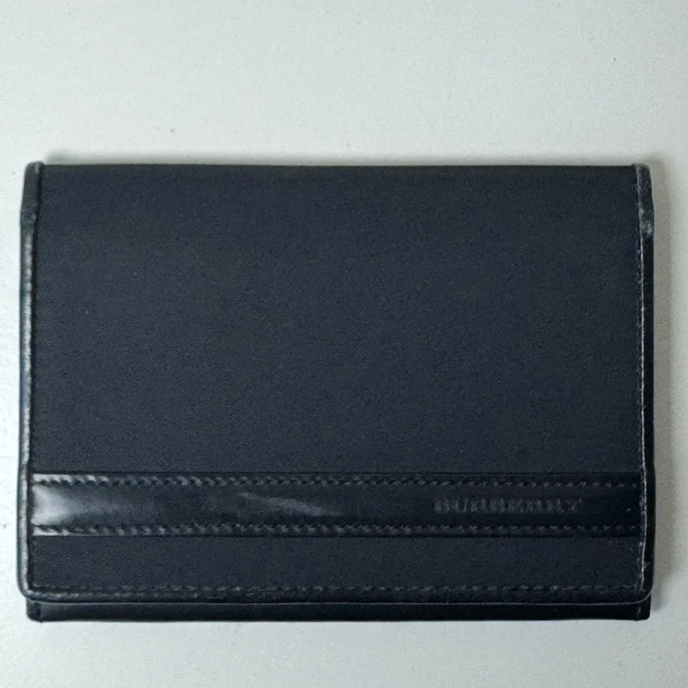 Burberry Unisex Black Canvas Card Holder With Leather Trim & Checkered Interior